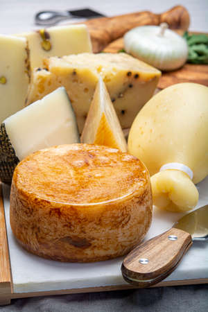 Cheese collection, Variety of Italian pecorino and provolone cheeses, aged with black peppers from...