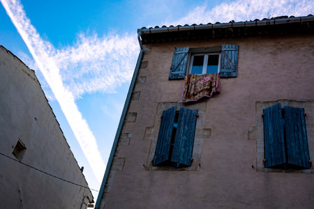 View on traditional and medieval houses in Provence in sunny day, South of France, vacation and tourist destinationのeditorial素材
