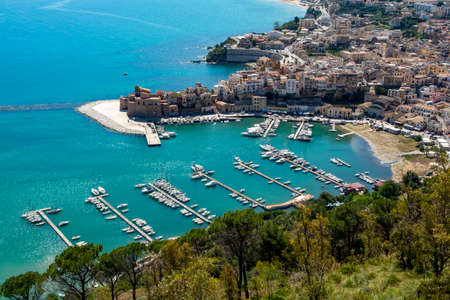 View on old small Sicilian seaside town Castellammare del Golfo located in western part of island