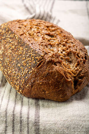 Fresh bio organic bread from artisanal bakery close up