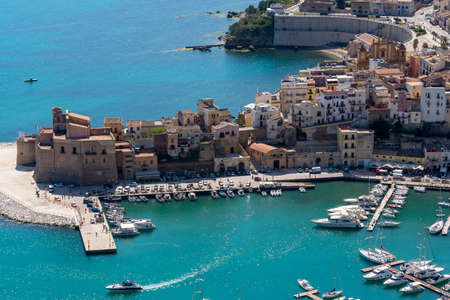 View on old small Sicilian seaside town Castellammare del Golfo located in western part of islandの写真素材
