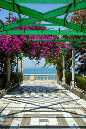 Beautiful parks with ocean view in one of oldest city in Europe, Cadiz, Andalusia, Spain in summerの写真素材