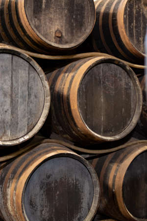 Production of fortified jerez, xeres, sherry wines in old dark oak barrels in sherry triangle, Jerez...