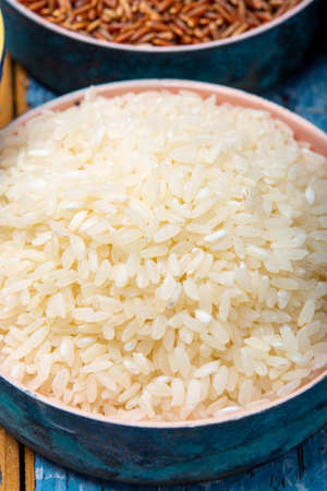 White italian arborio rice used for making risotto dish close upの写真素材