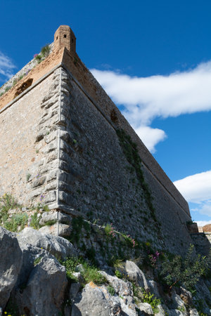 Old venetian caslte or fortress on hilltop in beautiful greek town Nafplio, Peloponnese, Greeceのeditorial素材