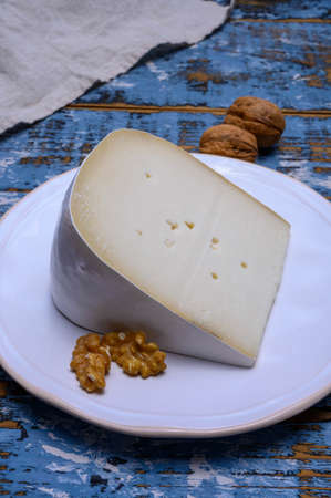Cheese collection, Dutch hard white goat cheese close upの写真素材