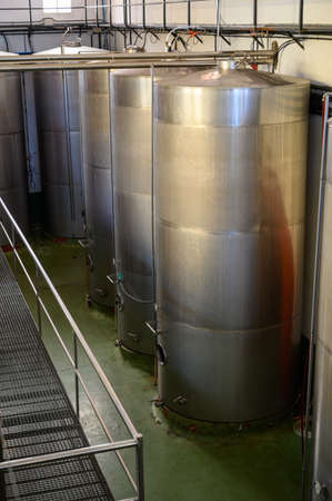 Traditional winery bodega on south of La Palma island with steel or concrete casks and wooden...