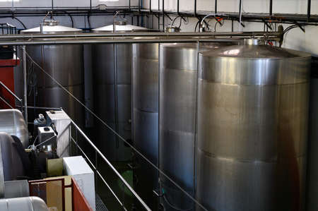 Traditional winery bodega on south of La Palma island with steel or concrete casks and wooden...
