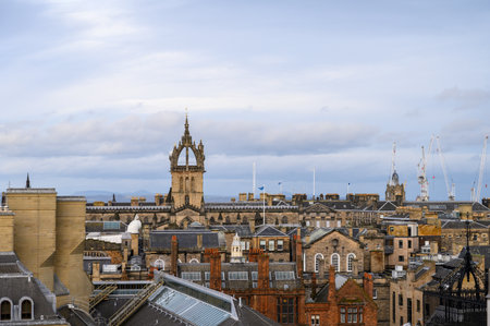 Roofs of historical buildings is Old Town, central part of Edinburgh, capital of Scotland in winterのeditorial素材