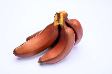 Bunch of ripe red bananas close up isolatedの写真素材