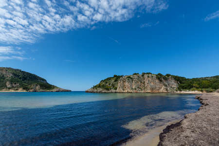 Sandy beaches of Peloponnese, white sand beach Voidokilias near small town Pylos, Greeceの写真素材