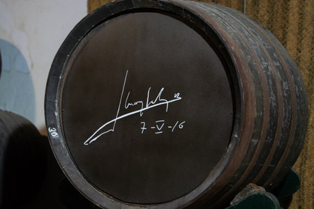 September 3, 2019, El Puerto de Santa Maria, Andalusia, Spain, old bodega with dark wooden barrels...