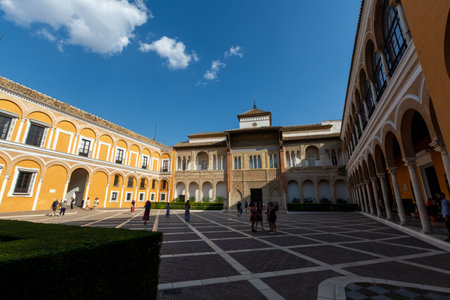 September 9, 2019, Sevilla, Andalusia, Spain, beautiful moorish palace Alcazar in sunny day