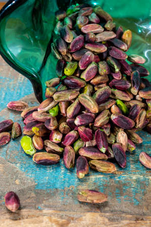 High quality peeled italian pistachio nuts from Bronte, Sicily close upの写真素材
