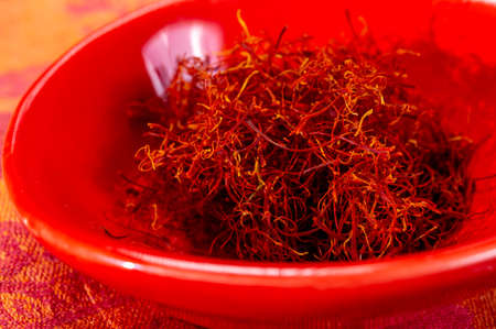 Real iranian red dried saffron spice close upの写真素材