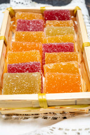 Tasty french dessert, natural colorful fruit pate jellies or madmaladeの写真素材