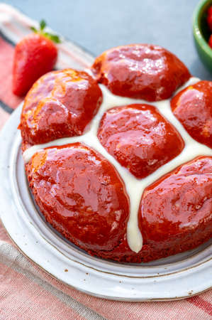 Sweet red velvet brioche cake from Brabant, Netherlands close up