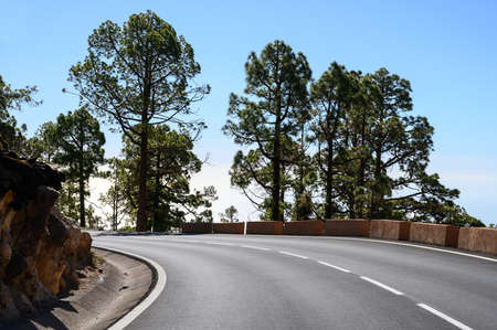 Driving car on volcano Mount Teide and lava fiels on Tenerife island, Canary, Spainの写真素材