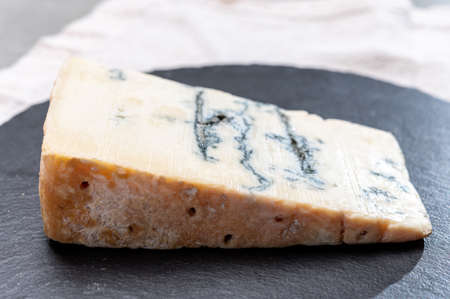 Italian food, buttery or firm blue cheese made from cow milk in Gorgonzola, Milan, Italy close upの写真素材