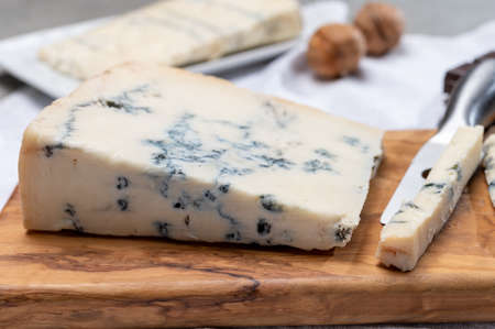 Italian food, buttery or firm blue cheese made from cow milk in Gorgonzola, Milan, Italy close upの写真素材
