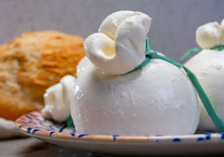 Cheese collection, fresh soft handmade Italian cheese from Puglia, white balls of burrata or...