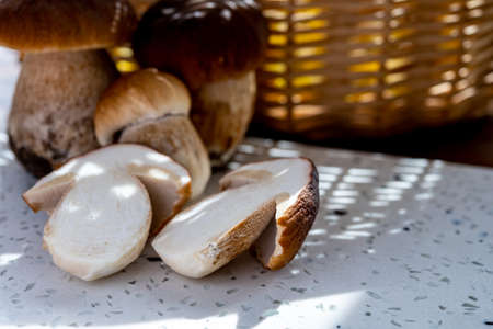 King of tasty edible mushrooms, boletus edulis porcini cepe ready to cook in pasta or ravioliの写真素材