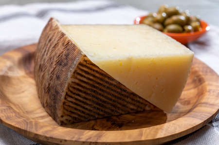 Spanish cheese manchego made from sheep milk close up