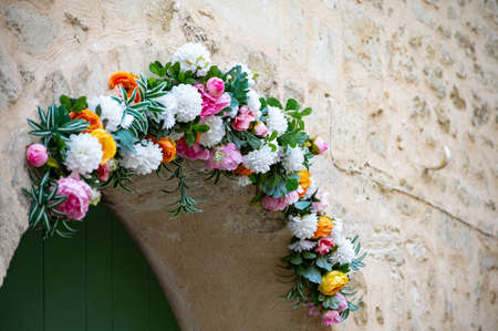 Old buildings and narrow streets in medieval town Villeneuve les Avignon in summer, tourism in Franceの写真素材