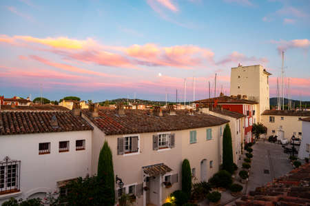 View on houses, roofs, canals and boats in Port Grimaud, Var, Provence, France in summer