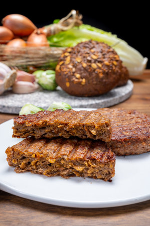 Grilled healthy plant based, meat free vega burgers close up