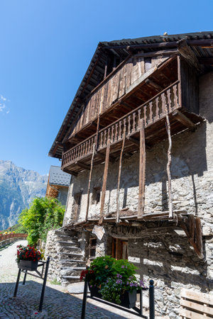 Small medieval village Venosc in French Alps in summer, Ecrins mountain range, Isere, Franceの写真素材