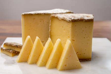 Cheese collection, Tomme de Savoie cheese from Savoy region in French Alps, mild cow's milk cheese...