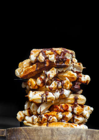 Belgian sugar waffles on sale in bakery in Brugge, Belgium close upの写真素材