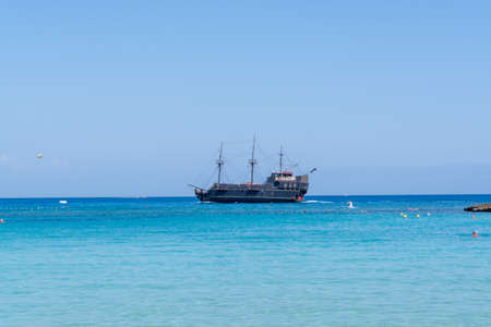 Crystal clear blue water of Mediterranean sea on white sandy Fig tree beach in Protaras, Cyprusのeditorial素材