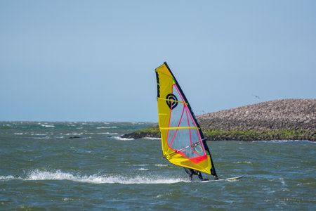 Extreme water sports in cold water or North Sea in the Netherlandsの写真素材
