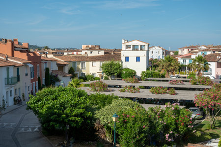 View on small houses and sailboats in Port Grimaud, French Riviera, Provence, France in sunny day