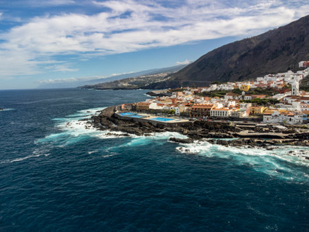 Aerial view on colonial old town Garachico on Tenerife, Canary islands, Spain in winter
