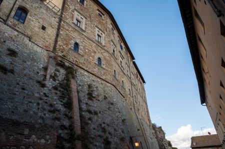 View on stone streets and houses in ancient town Montepulciano, Tuscany, Italyのeditorial素材