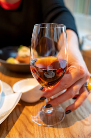 Sweet digestif sherry fortified wine served after dinner in restaurant