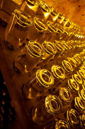 Sparkling white and rose wine production by traditional methods in underground cellars in Vienna, Austriaの写真素材