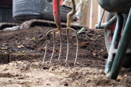 Garden or backyard full renovation by professionals in spring, garden worksの写真素材