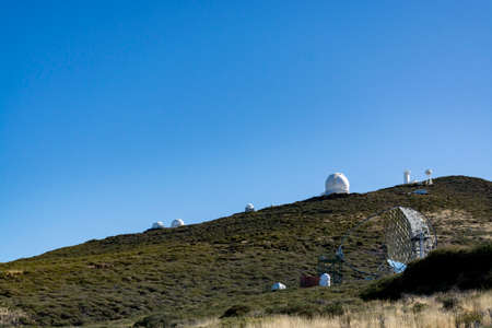 View on international space observatory and telescopes on La Palma island located on highest...
