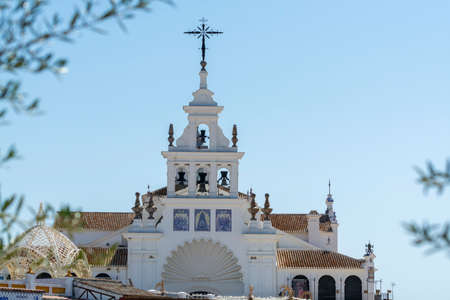 White houses and sandy street in small town El Rocio in Donana National park in Andalusia, Spain in summerの写真素材