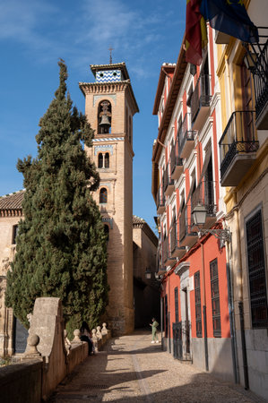 Walking in old central part of world heritage city Granada, Andalusia, Spain in springのeditorial素材