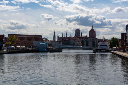 Colorful facades and buildings in old central part of Gdansk city, Poland in sunny day
