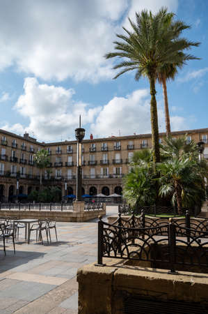 View on houses and streets in old part of Bilbao city, Basque Country, North Spainの写真素材