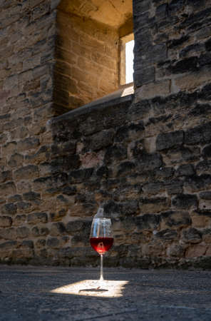 Wine tour with tasting of red dry wine and ruins of medieval castle of ChÃ¢teauneuf-du-Pape ancient wine making village in Franceの写真素材