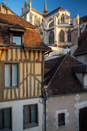 View on old streets and houses of Auxerre, medieval city on river Yonne, north of Burgundy, France