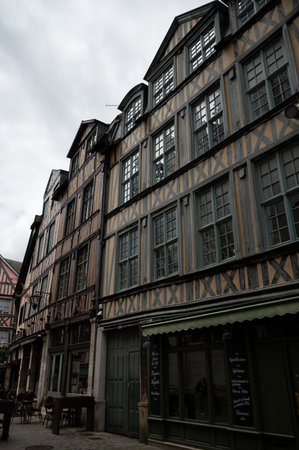 Walking in old center part of Rouen city, streetview, tourists destination city in Upper Normandy, Franceのeditorial素材