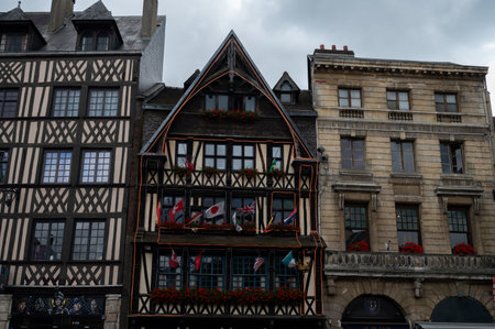 Walking in old center part of Rouen city, streetview, tourists destination city in Upper Normandy, Franceのeditorial素材